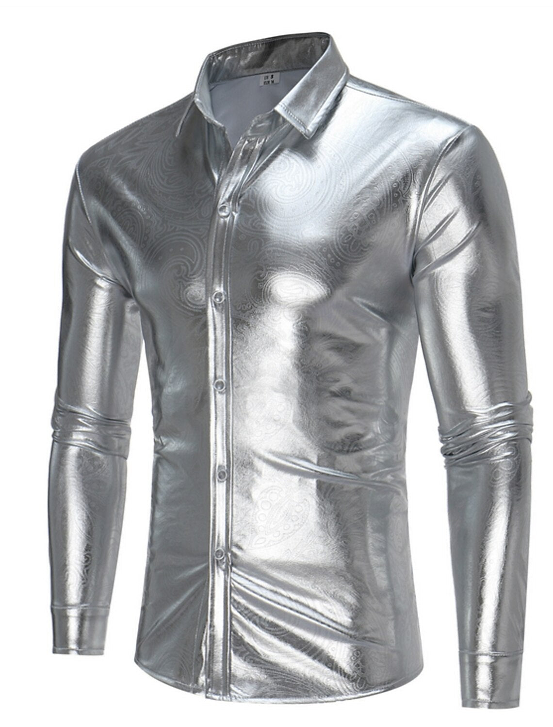 Gold Silver Black Men's Long Sleeves Party Printed Shirt Silver