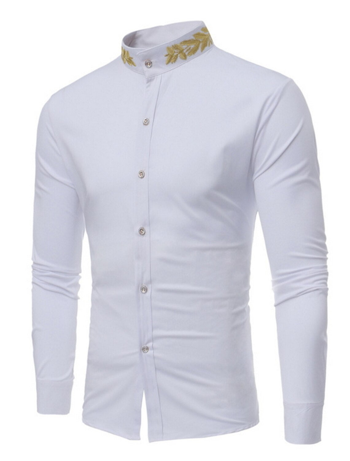 White Burgundy Black Men's Long Sleeves Casual Shirt White