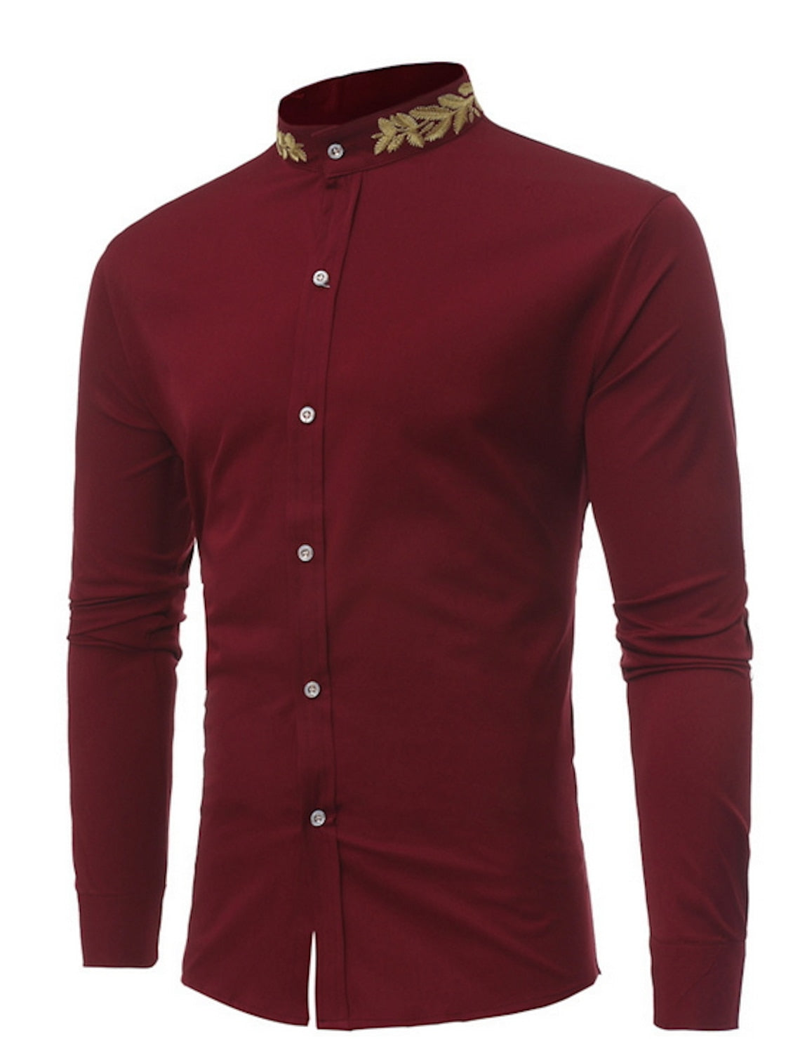 White Burgundy Black Men's Long Sleeves Casual Shirt Burgundy
