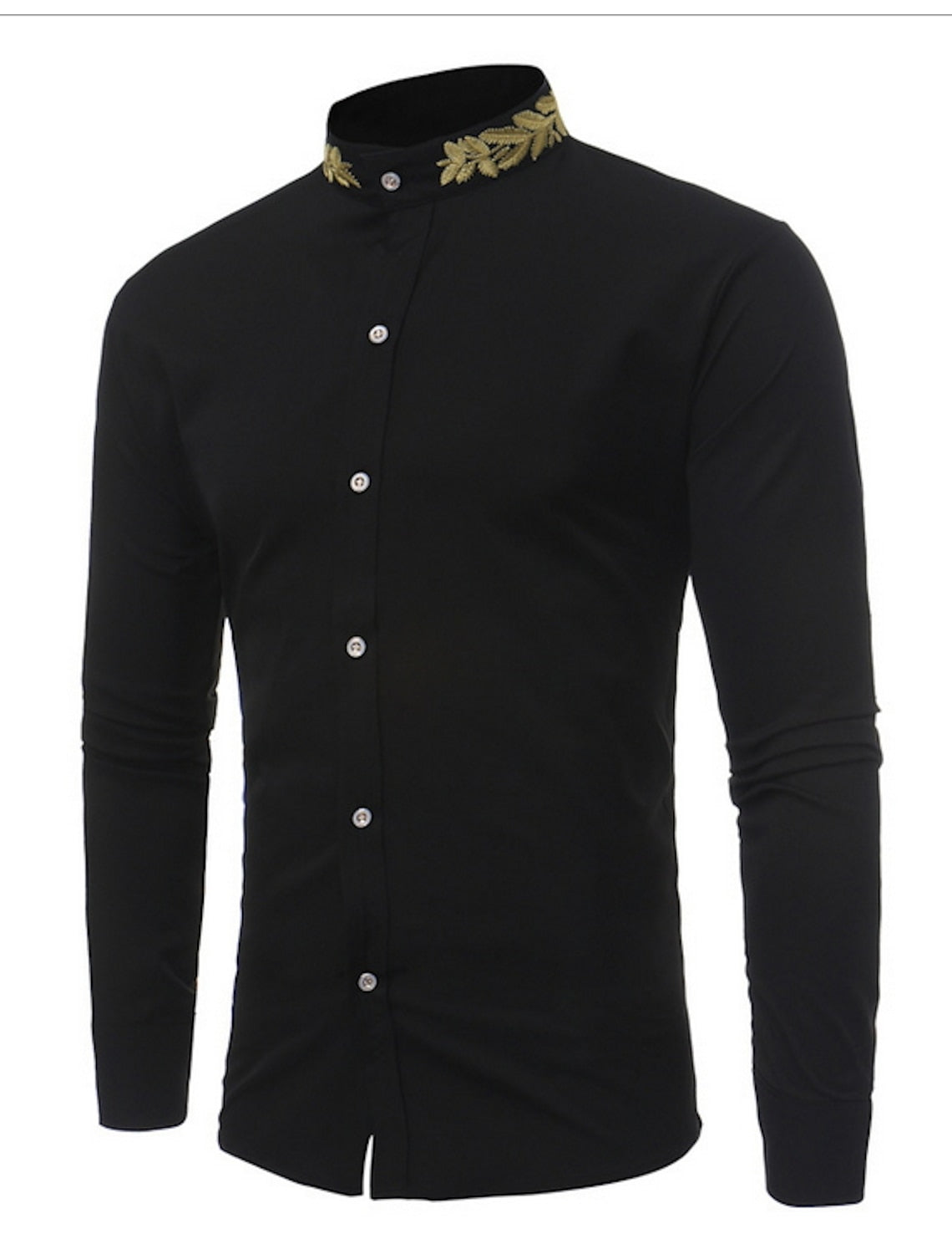 White Burgundy Black Men's Long Sleeves Casual Shirt Black