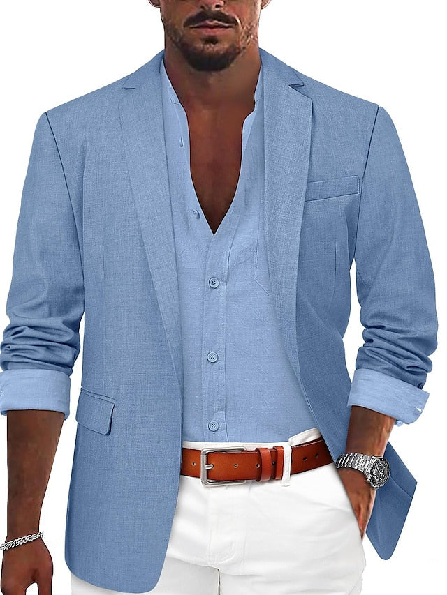 Men's Fashion Tailored Fit Single Breasted One-button Casual Blazer Jacket Light Blue