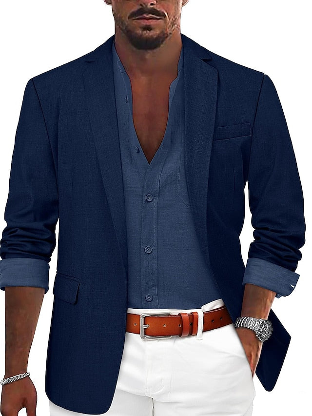 Men's Fashion Tailored Fit Single Breasted One-button Casual Blazer Jacket Blue