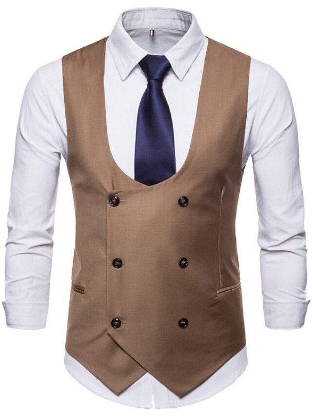 Men's Business Double Breasted Six-buttons Vest Camel