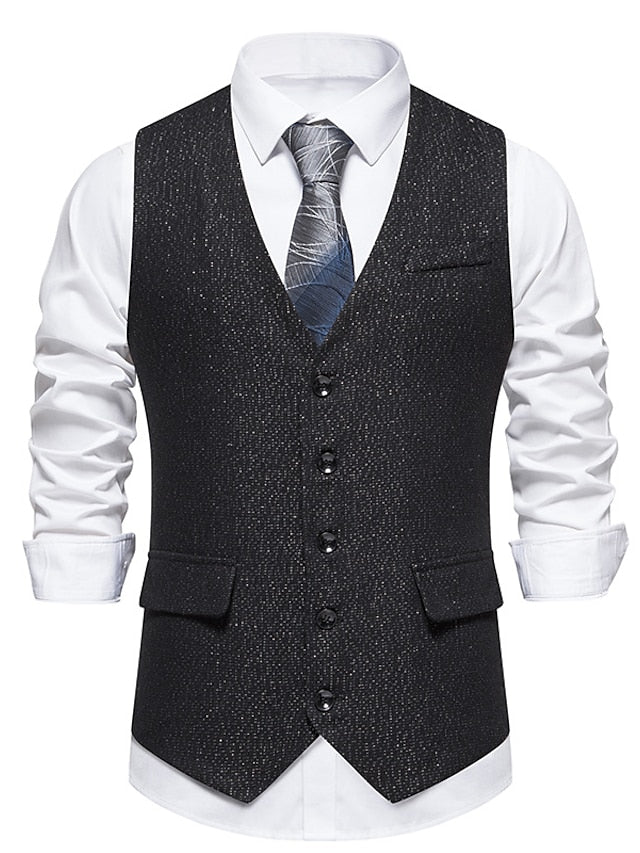 Men's Business Single Breasted More-buttons Vest Black