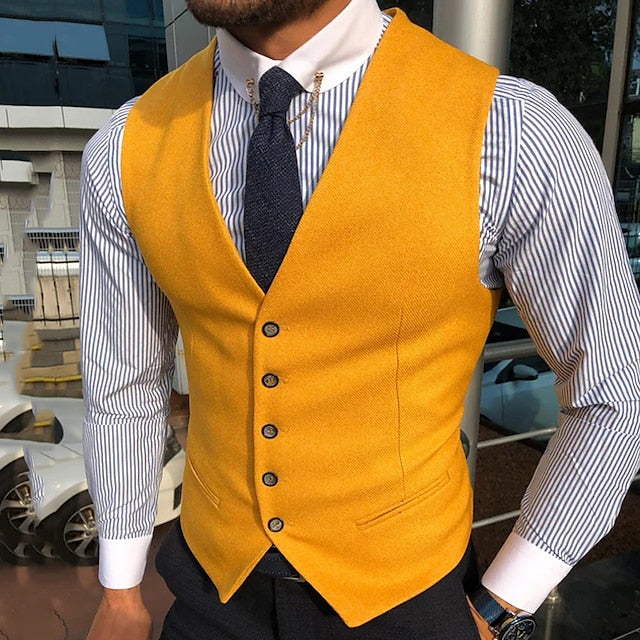 Men's Fashion Single Breasted More-buttons Vest Orange