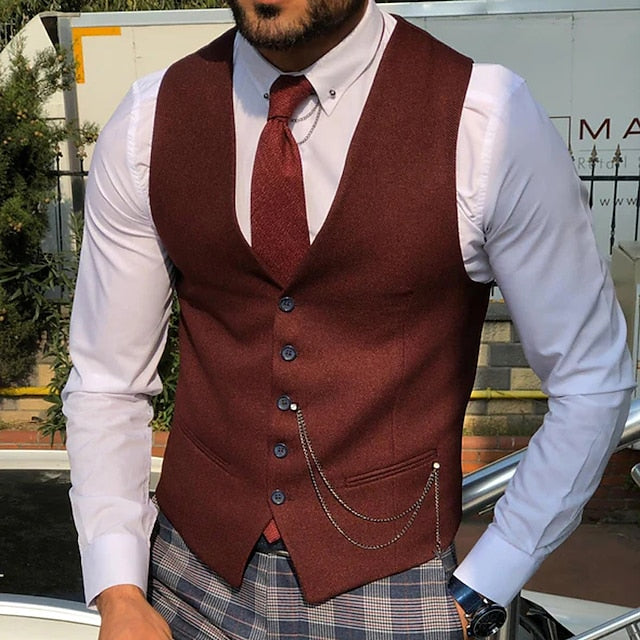 Men's Fashion Single Breasted More-buttons Vest Brown
