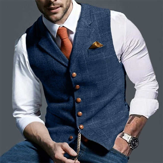 Men's Fashion Single Breasted More-buttons Vest Navy