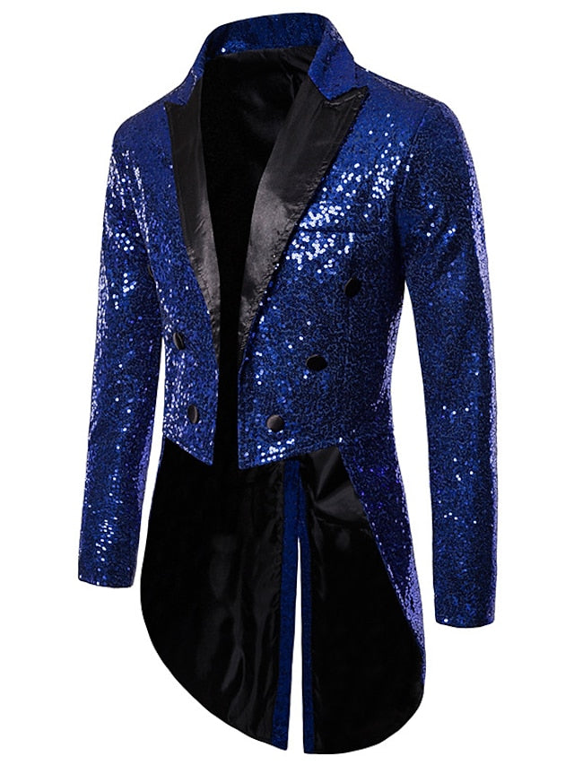 Men's Tailored Fit Double Breasted Six-buttons Party Jacket Navy Blue