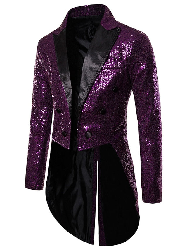 Men's Tailored Fit Double Breasted Six-buttons Party Jacket Purple