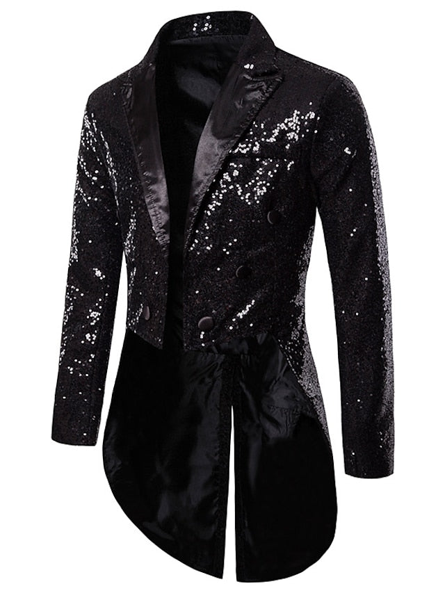 Men's Tailored Fit Double Breasted Six-buttons Party Jacket Black