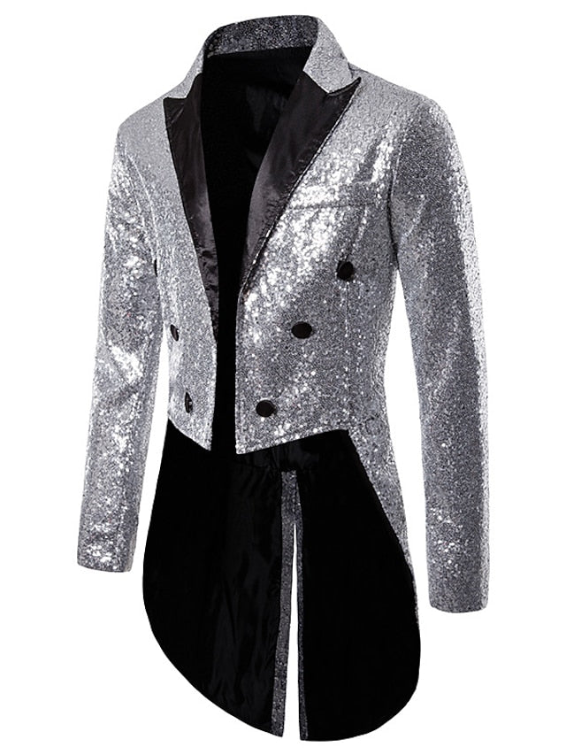 Men's Tailored Fit Double Breasted Six-buttons Party Jacket Silver
