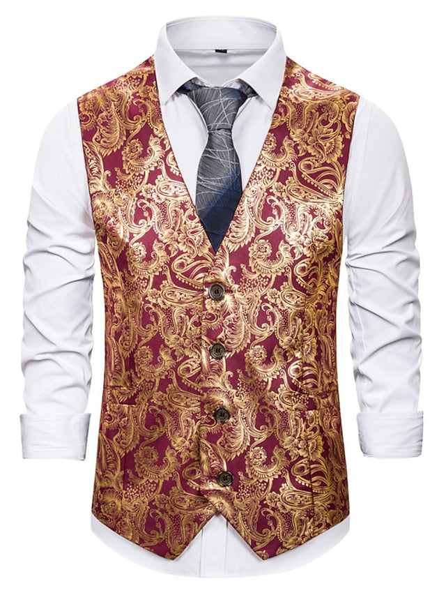 Men's Fashion Single Breasted Four-buttons Vest Red