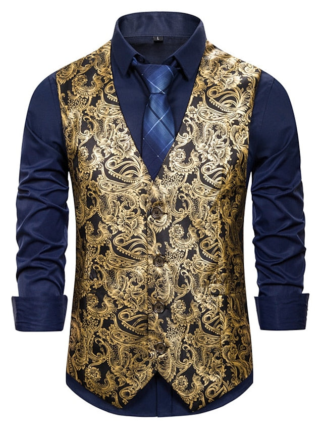 Men's Fashion Single Breasted Four-buttons Vest Gold