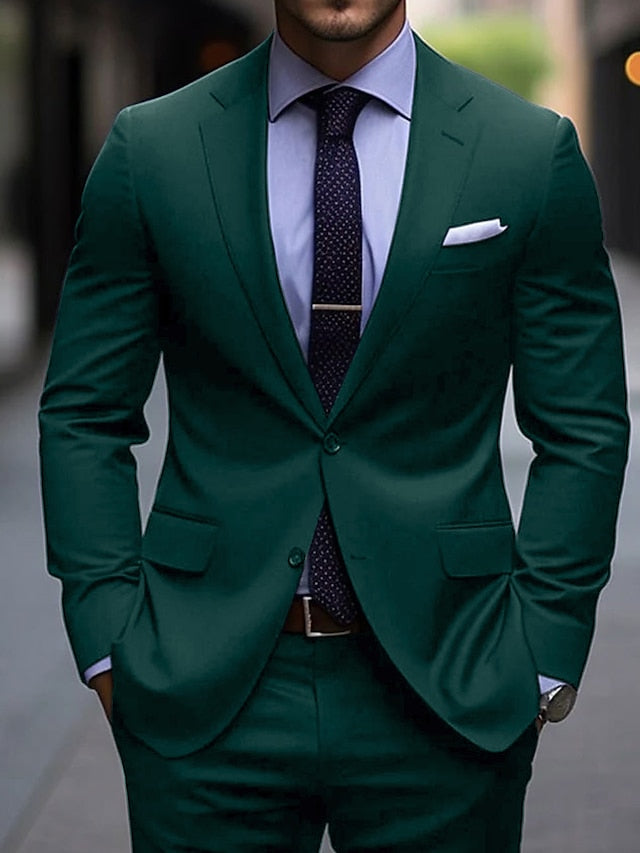 Men's Tailored Fit Single Breasted Two-buttons 2 Pieces Wedding Suits Dark Green
