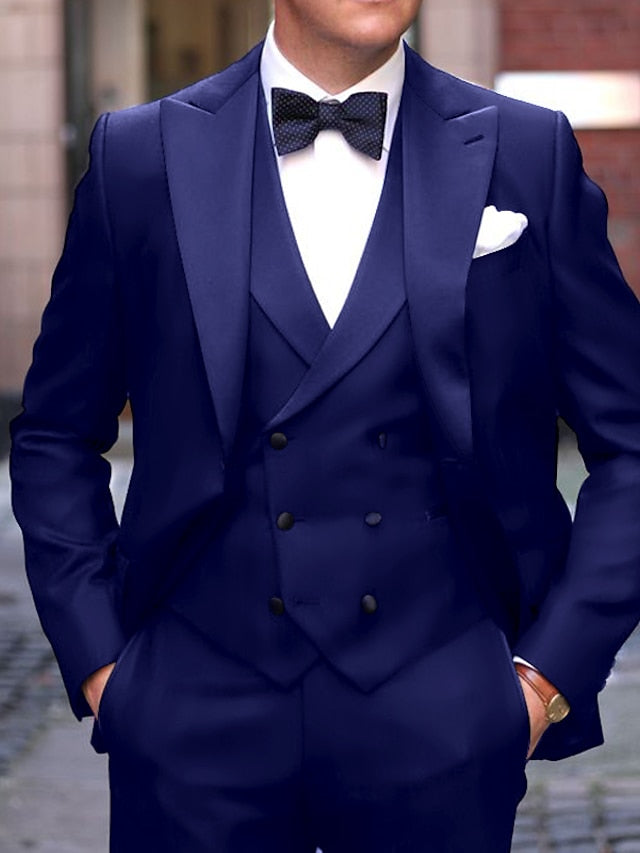 Men's Tailored Fit Single Breasted One-button 3 Pieces Wedding Suits Royal Blue