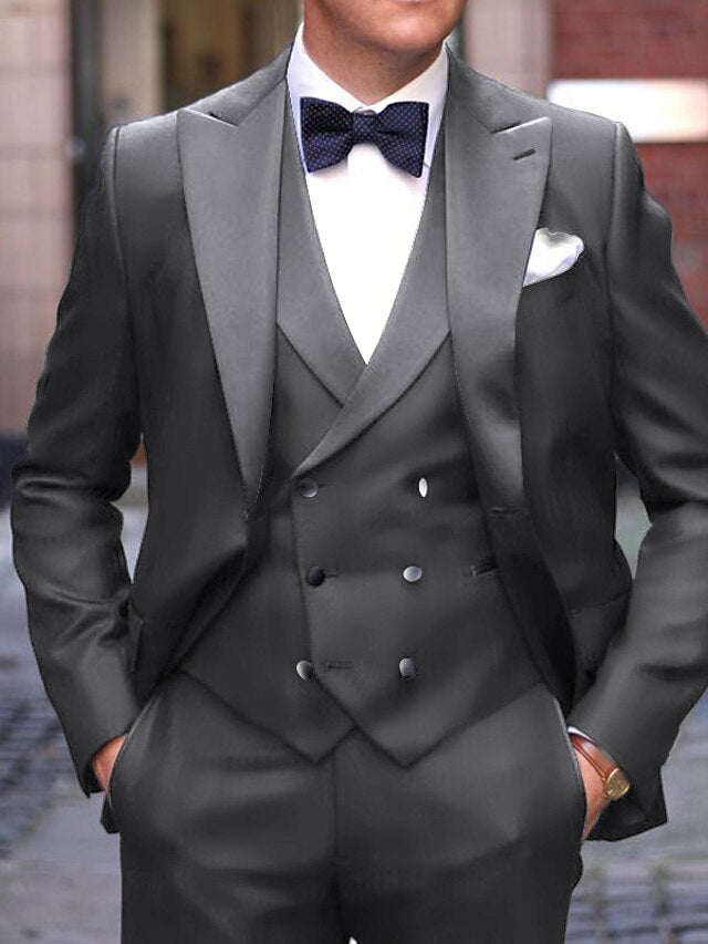 Men's Tailored Fit Single Breasted One-button 3 Pieces Wedding Suits Dark Gray