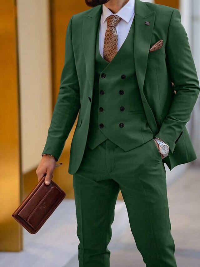 Men's Tailored Fit Single Breasted One-button 3 Pieces Wedding Suits Dark Green