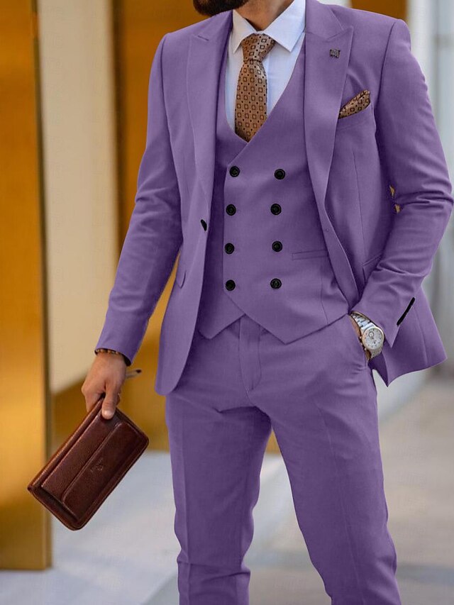 Men's Tailored Fit Single Breasted One-button 3 Pieces Wedding Suits Purple