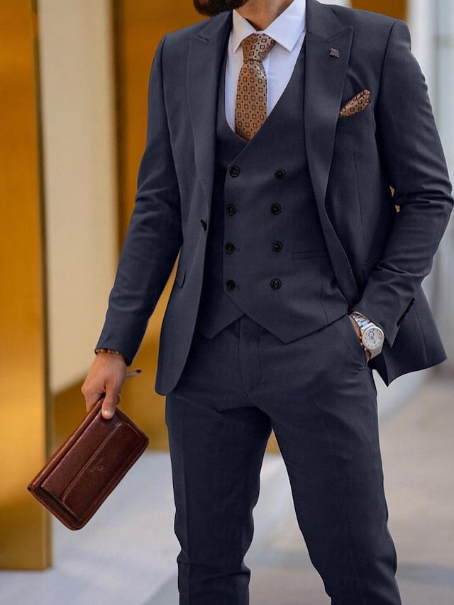 Men's Tailored Fit Single Breasted One-button 3 Pieces Wedding Suits Dark Navy