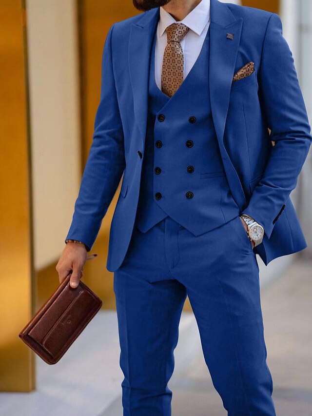 Men's Tailored Fit Single Breasted One-button 3 Pieces Wedding Suits Blue