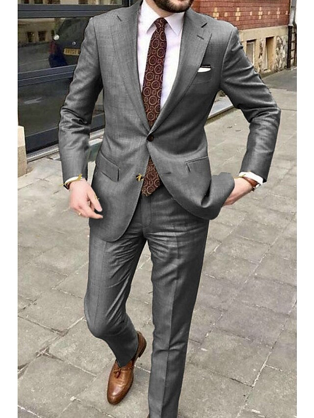 Men's Tailored Fit Single Breasted Two-buttons 2 Pieces Wedding Suits Gray