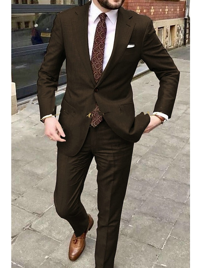 Men's Tailored Fit Single Breasted Two-buttons 2 Pieces Wedding Suits Brown