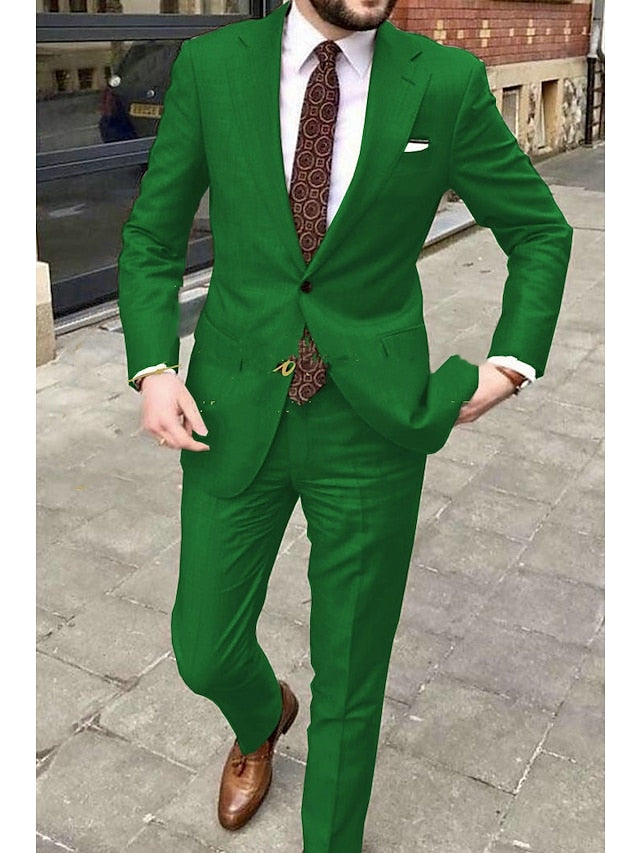 Men's Tailored Fit Single Breasted Two-buttons 2 Pieces Wedding Suits Green