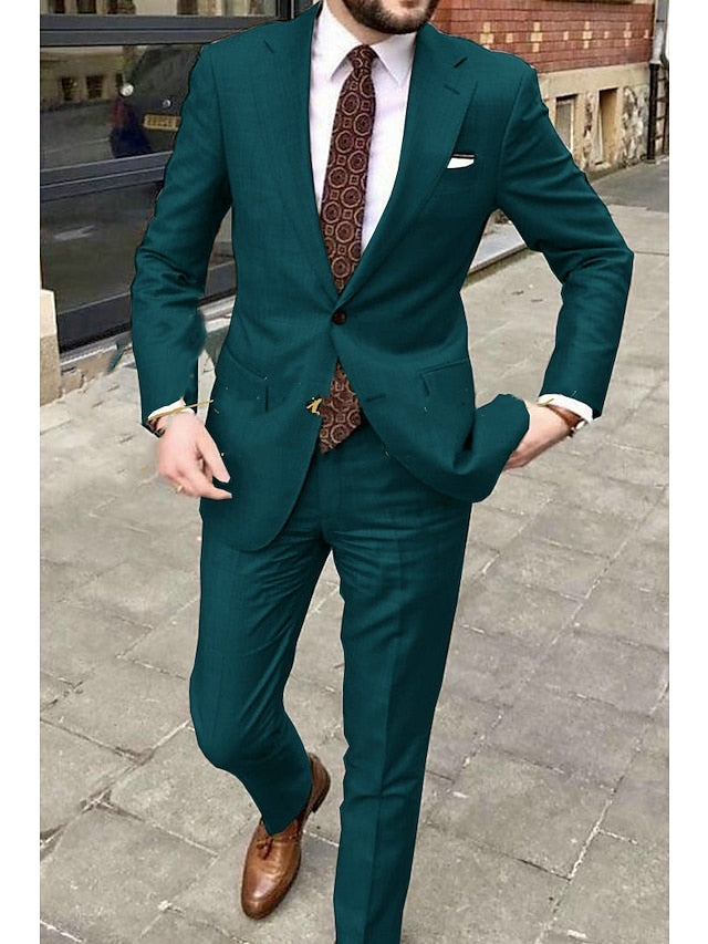 Men's Tailored Fit Single Breasted Two-buttons 2 Pieces Wedding Suits Dark Green