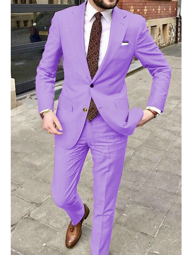 Men's Tailored Fit Single Breasted Two-buttons 2 Pieces Wedding Suits Purple