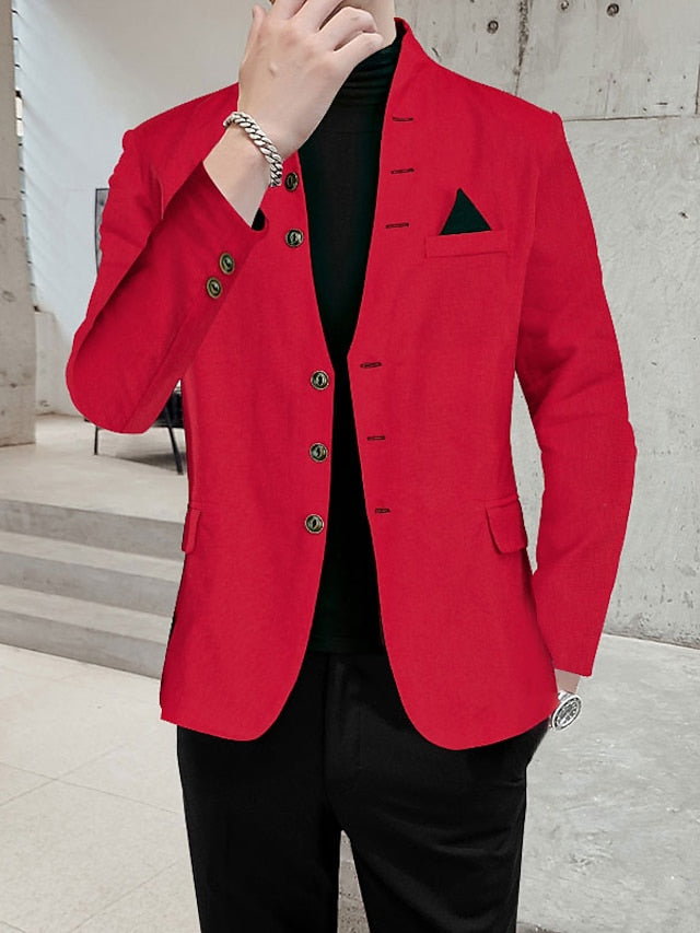 Men's Regular Fit Single Breasted Three-buttons Blazer Jacket Red