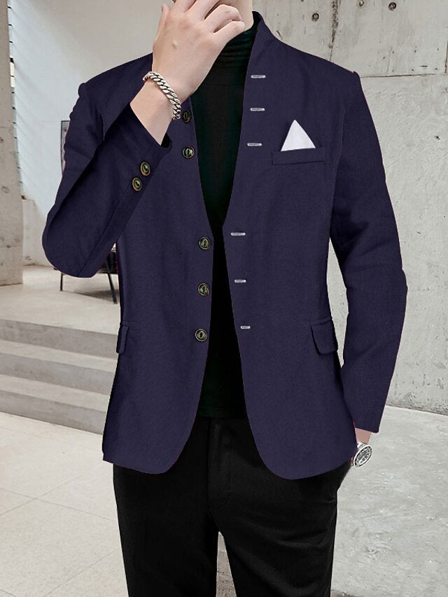 Men's Regular Fit Single Breasted Three-buttons Blazer Jacket Navy Blue