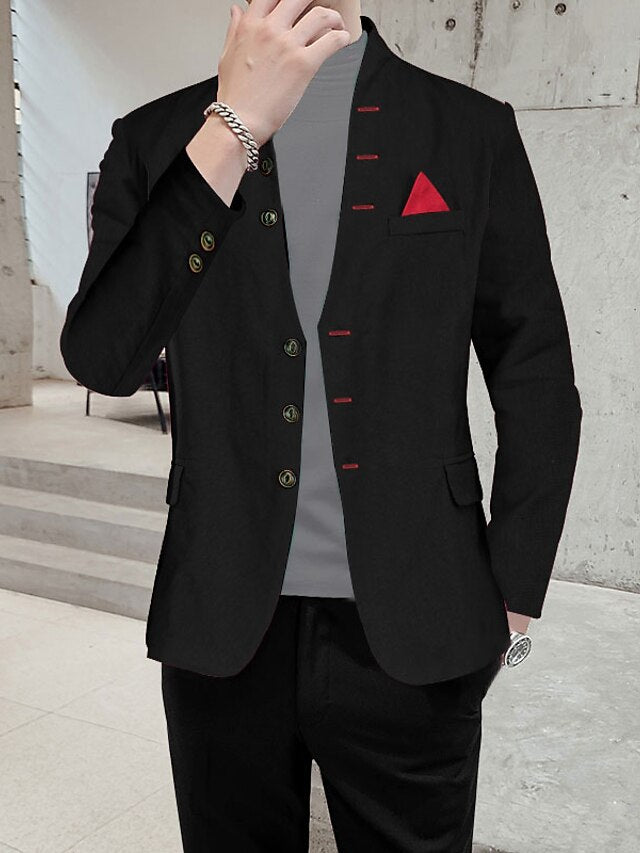 Men's Regular Fit Single Breasted Three-buttons Blazer Jacket Black