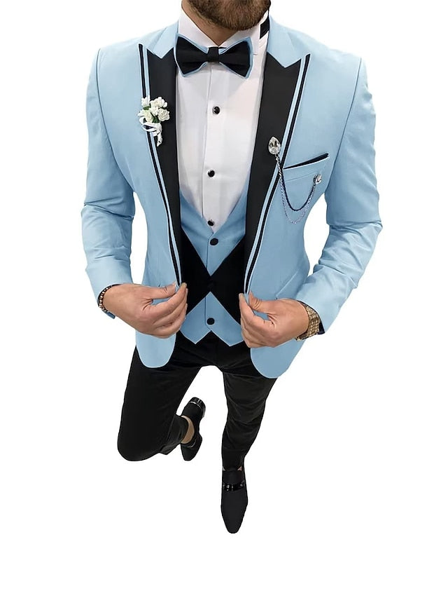 Men's Tailored Fit Single Breasted One-button 3 Pieces Wedding Suits Sky Blue