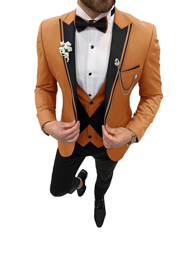 Men's Tailored Fit Single Breasted One-button 3 Pieces Wedding Suits Brown