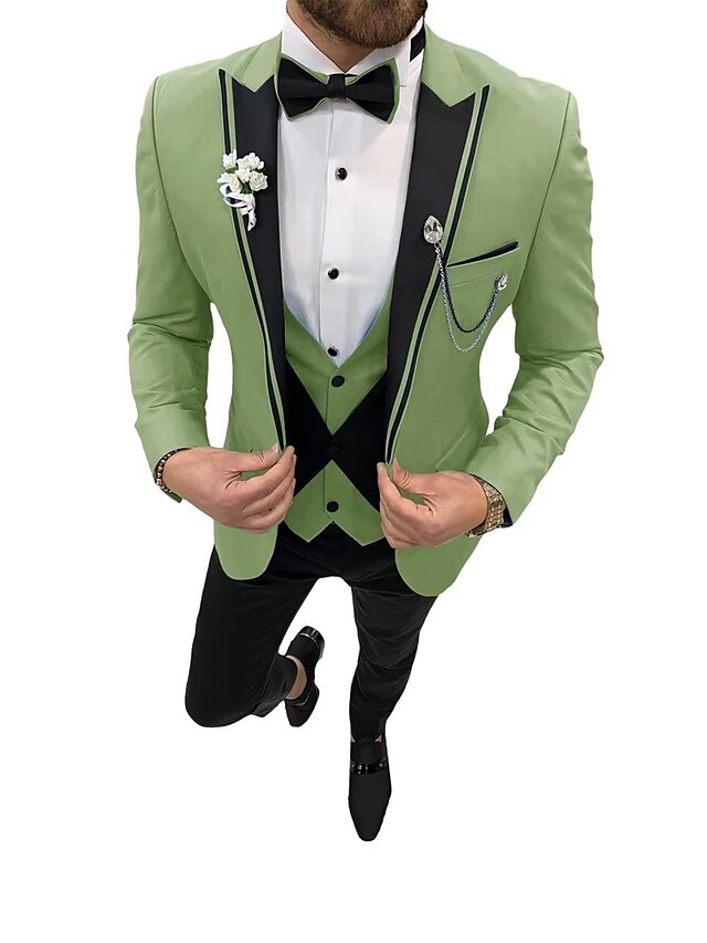 Men's Tailored Fit Single Breasted One-button 3 Pieces Wedding Suits Sage