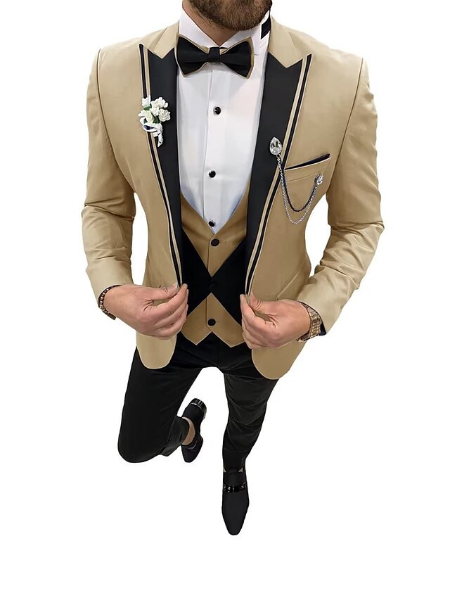 Men's Tailored Fit Single Breasted One-button 3 Pieces Wedding Suits Champagne