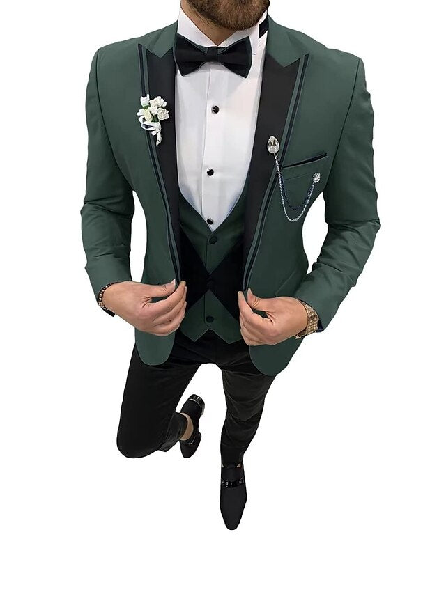 Men's Tailored Fit Single Breasted One-button 3 Pieces Wedding Suits Dark Green