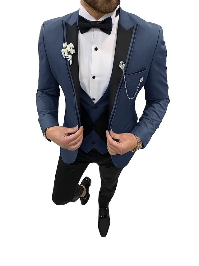 Men's Tailored Fit Single Breasted One-button 3 Pieces Wedding Suits Dark Navy