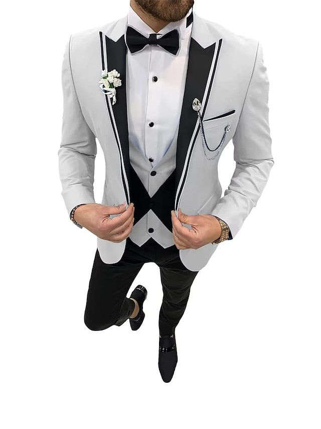 Men's Tailored Fit Single Breasted One-button 3 Pieces Wedding Suits White