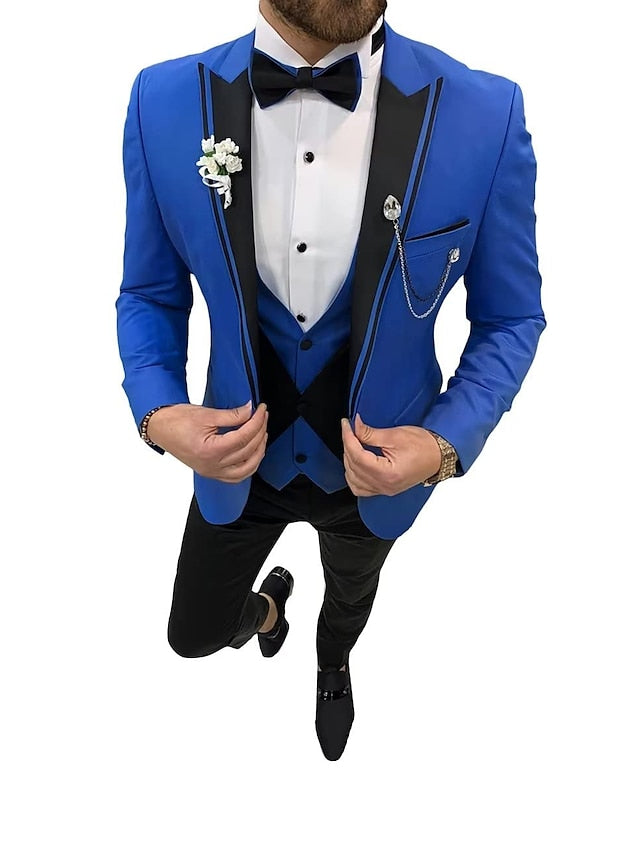 Men's Tailored Fit Single Breasted One-button 3 Pieces Wedding Suits Royal Blue