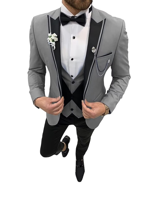Men's Tailored Fit Single Breasted One-button 3 Pieces Wedding Suits Gray