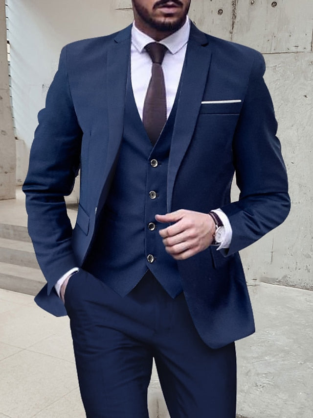 Men's Tailored Fit Single Breasted One-button 3 Pieces Wedding Suits Blue
