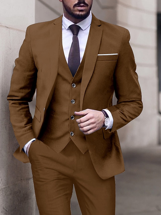Men's Tailored Fit Single Breasted One-button 3 Pieces Wedding Suits Khaki