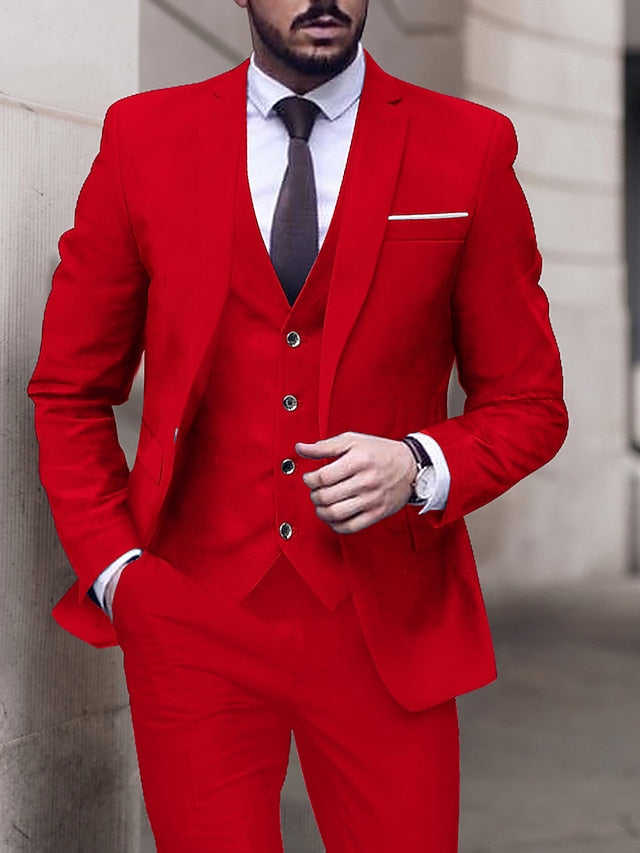 Men's Tailored Fit Single Breasted One-button 3 Pieces Wedding Suits Red