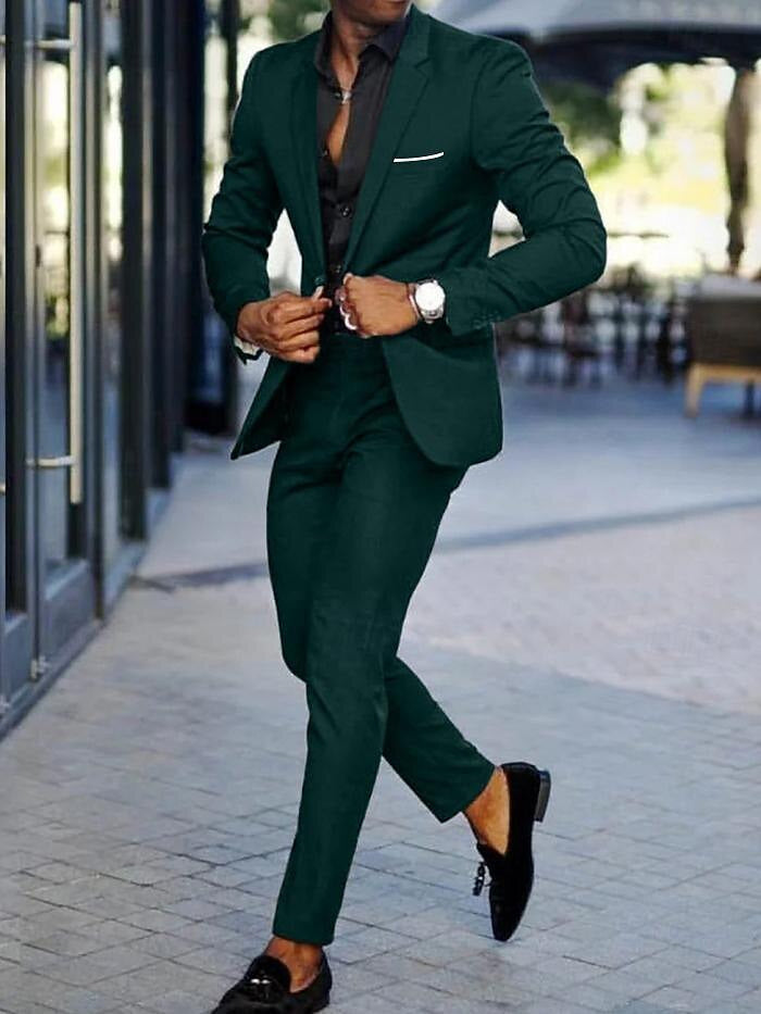 Men's Tailored Fit Single Breasted One-button 2 Pieces Fashion Wedding Suits Green