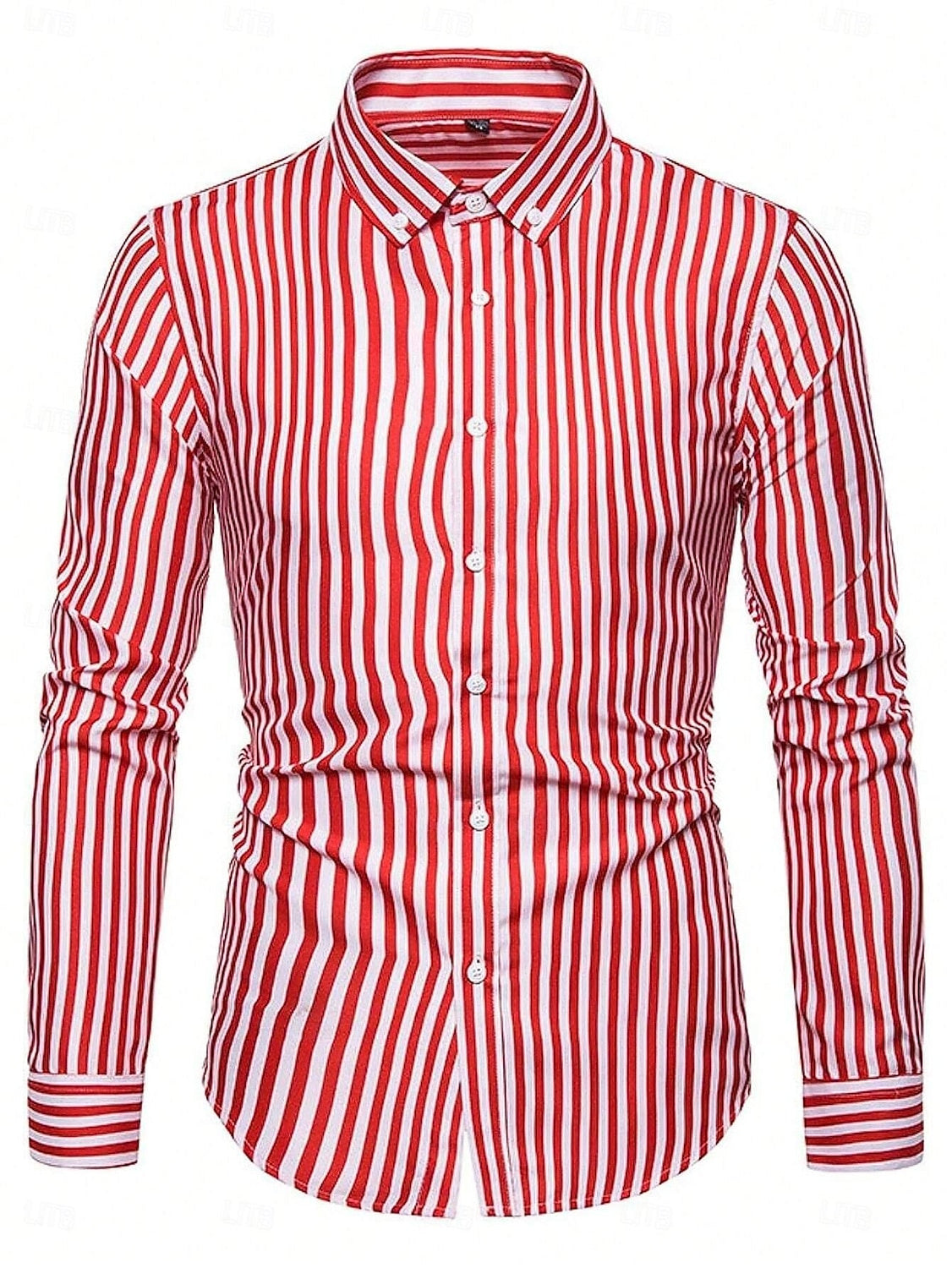 Men's Casual Cotton Blend Long Sleeves Stripes Shirt Blue