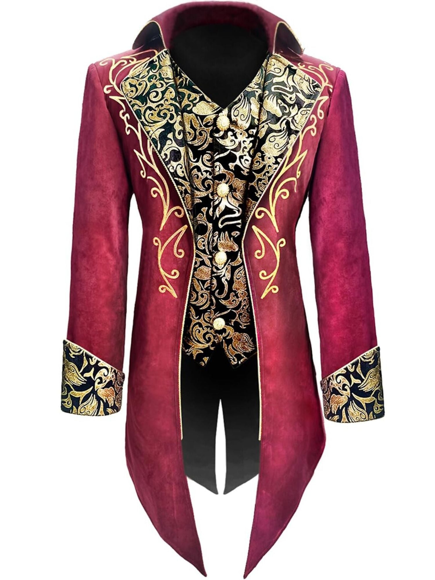 Men's Steampunk Vintage Exquisite Floral Coat Tuxedo Suit Red