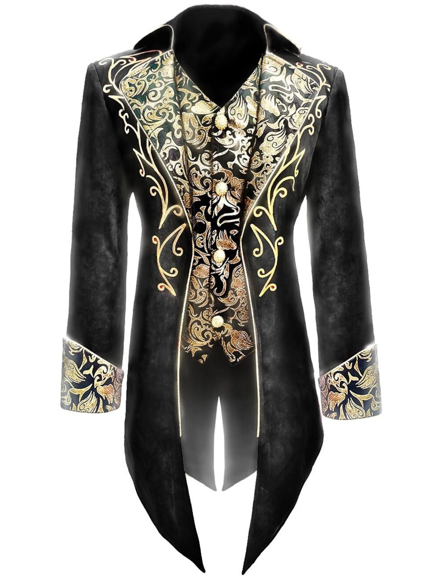 Men's Steampunk Vintage Exquisite Floral Coat Tuxedo Suit Black