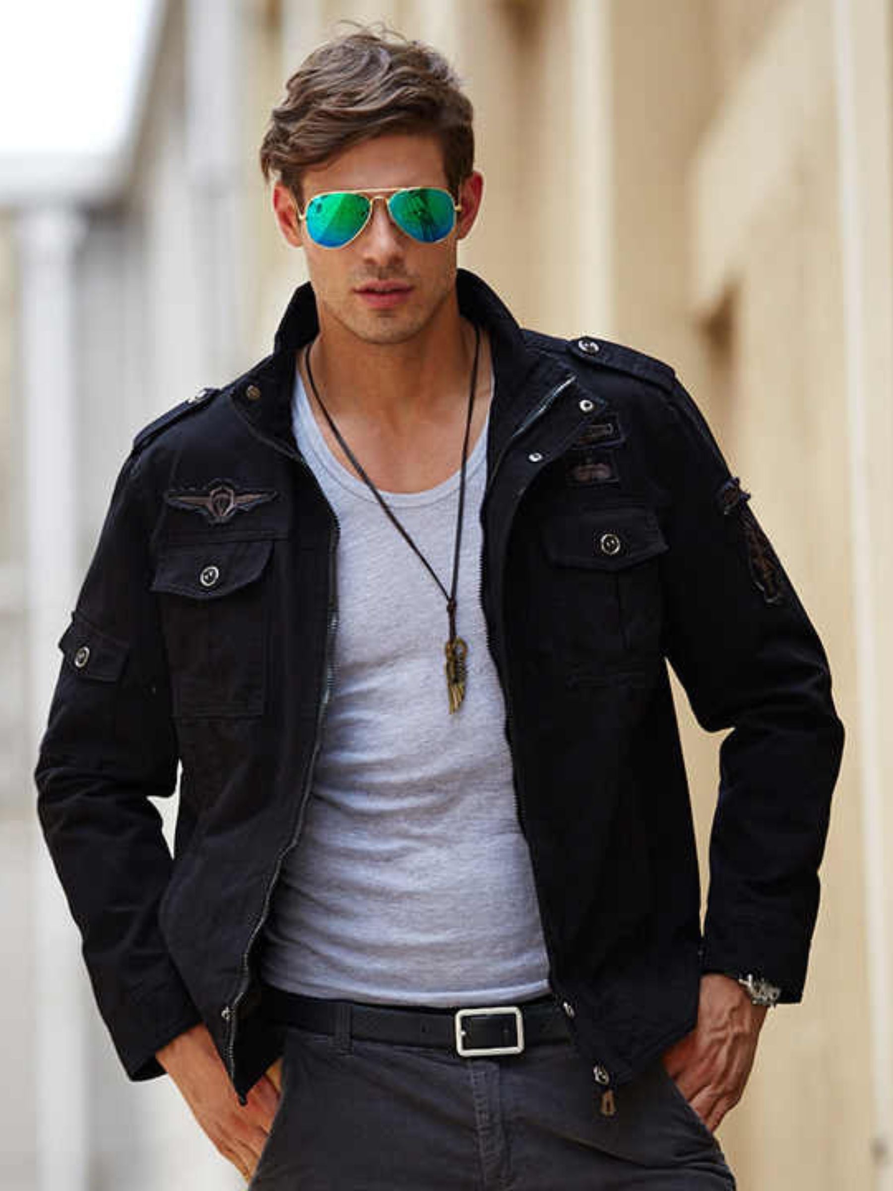 Men's Suit Fine Embroidery Tight Fit Breathable Comfort Warm Cotton Jacket Black