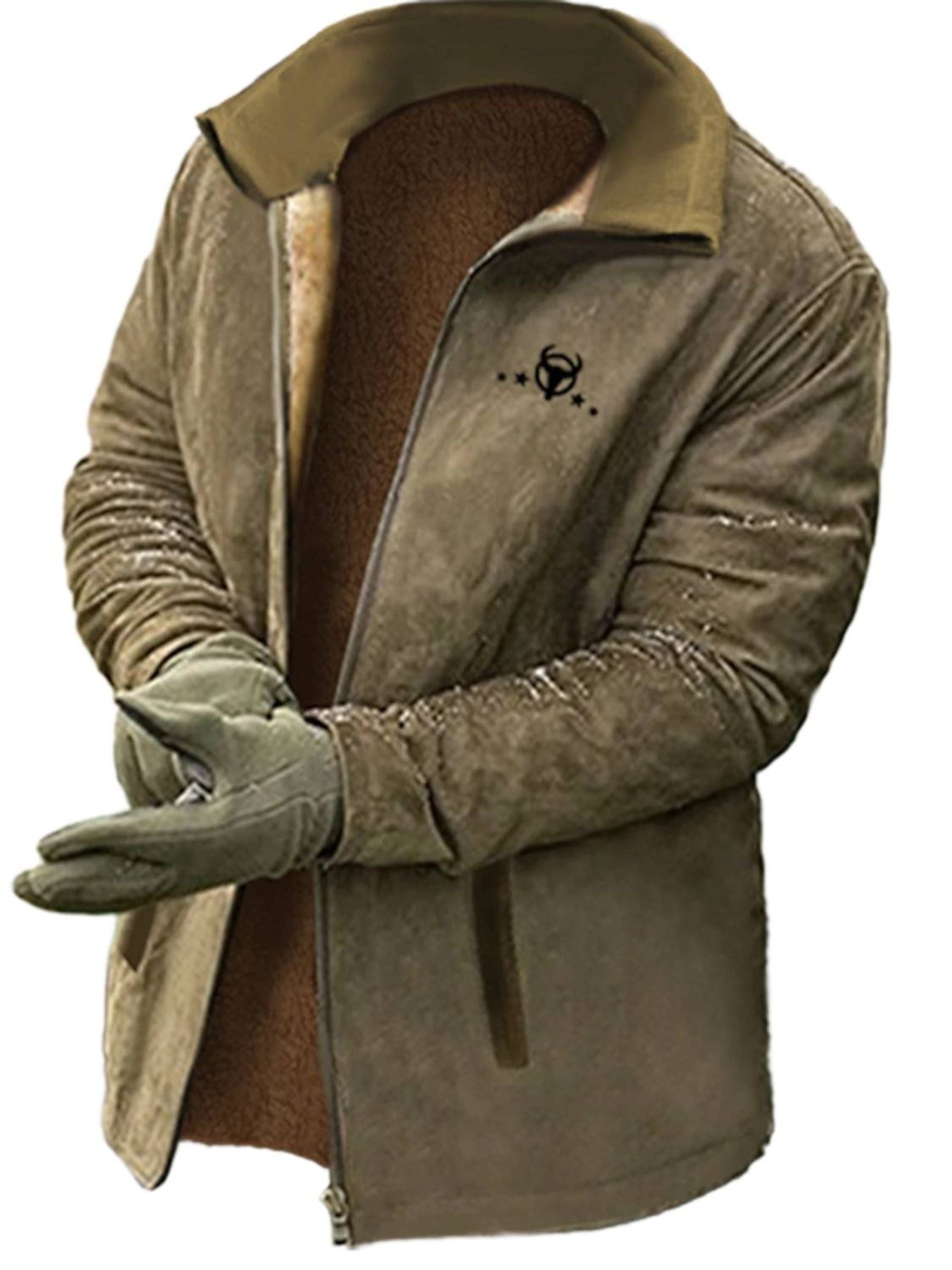 Men's Suit Winter Warm Fashion Brown Daily Cowboy Jacket Khaki
